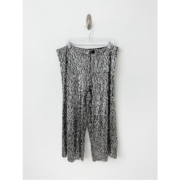 NWT Anthropologie Colette Cropped Wide-Leg Sequin Pants 16W Silver Cocktail $198 - Picture 7 of 7
